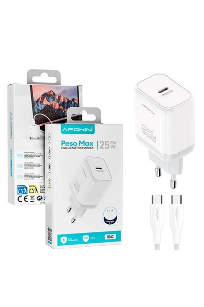 Other Apokin 25W PD USB-C 3A Fast Charger with Cable White (U042)