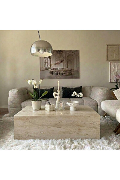 adomarmarblehandmadeandluxury Traverten Küp Orta Sehpa, 110x70x40