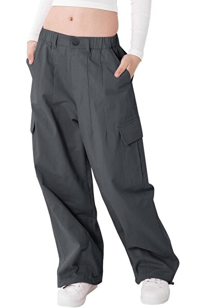 Rolanko Girls Cargo Pants, Elastic Waist Cotton Baggy Pants with Multiple Poc...