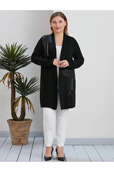 wearon tekstil كارديجان نسائي كبير الحجم مزين بالجلد والأحجار