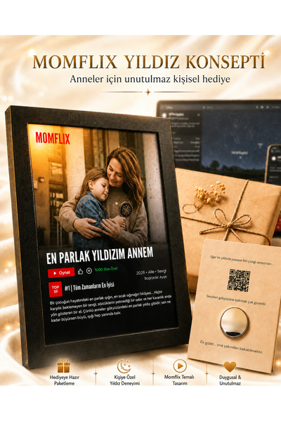 Yedinci His Anneye Kişiye Özel Fotoğraflı Momflix Tablo, Anneler için Doğum G...