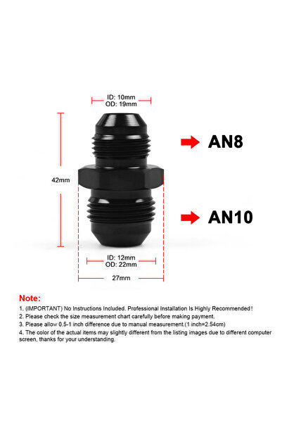 Choice AN8 TO AN10 AN Male Flare To AN Male Flare Union Coupler Fitting Black...