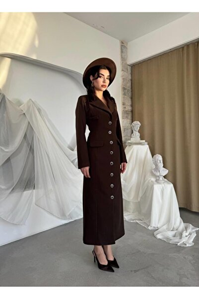 Caddebostan Moda Double-Breasted Collar Buttoned Long Jacket Dress Stylish Of...