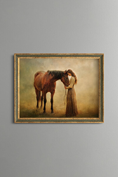 epiqart Women and Horses Friendship - Vintage Patterned Frame - Slim Model