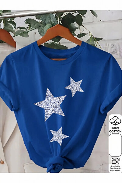 shidumanlar Tricou din bumbac pieptănat cu design Star Starry, albastru sax, ...