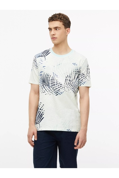 s.Oliver Ανδρικό T-shirt, από βαμβακερό ζέρσεϊ, με τροπικό σχέδιο, Ανοιχτό Τυ...