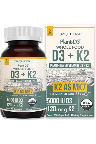 triquetra Organic Plant D3 + K2 | 5000 IU D3 + 120 mcg K2 as All-Trans MK7 fr...