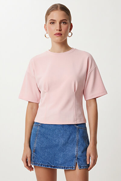 Lovelyİstanbul Waist-Fitted Cotton Knitted Blouse Lub0356 Sugar Pink