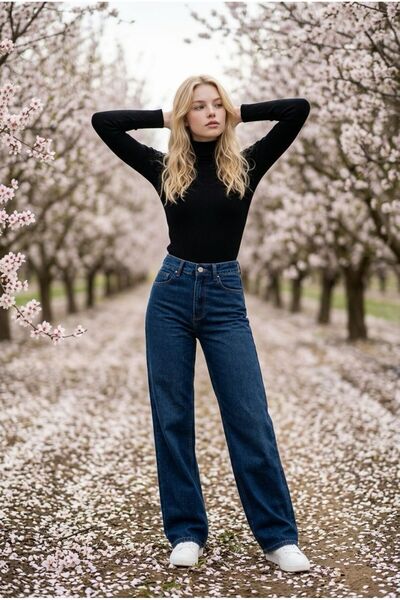 tof jean Hlm Women's Navy Blue Casual Denim Trousers Lycra Palazzo New-13
