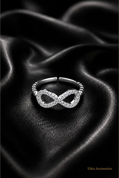 utkuergin Infinity Figured Zircon Stone Adjustable Steel Women's Ring