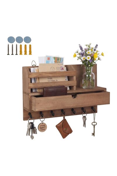 Relaxdays Key holder Relaxdays, 7 hooks, 22x34x10cm, Paulownia wood, water-re...
