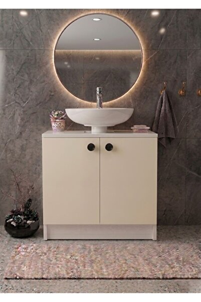 EGN WOODS Beyaz Lavabo Altı Banyo Dolabı - 2 Kapaklı 2 Bölmeli Modüler Depola...
