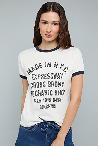 R&B Typography Print T-Shirt with Crew Neck and Short Sleeves