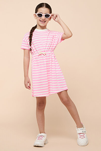 R&B Striped Dress with Crew Neck and Short Sleeves
