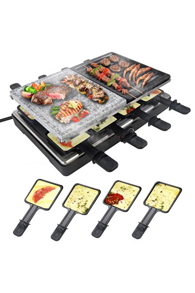 UISEBRT 1400W 8 Kişilik Raclette Izgara Granit Plakalı ve Izgara Plakalı Elek...