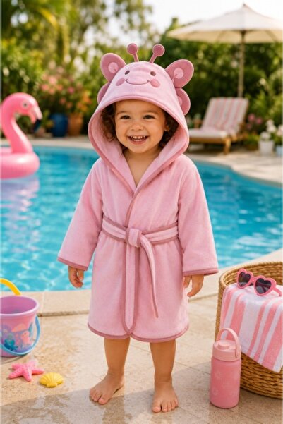 Superbaby Halat de baie Premium roz pastel cu broderie si urechiuse, Ramel