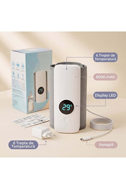 PrietenBebe Incalzitor Portabil Biberoane cu Baterie 6000mAh - 6 Trepte Tempe...