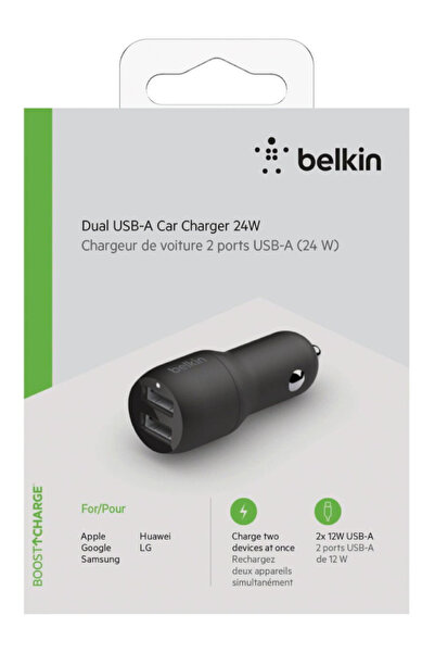 Belkin Încărcător auto dual USB-A 12W x2 Negru