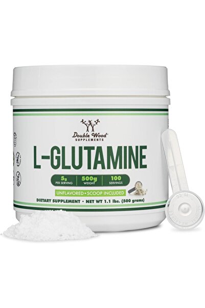 Double Wood Supplements مسحوق إل-جلوتامين 1.1 رطل (100 حصة بوزن 5 جرام لكل حص...