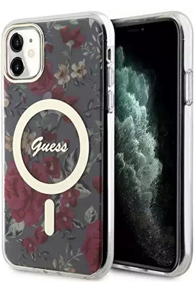 Guess Θήκη Πλάτης Magsafe με Λουλούδια από Πλαστικό / Σιλικόνη (iPhone 11) Κω...