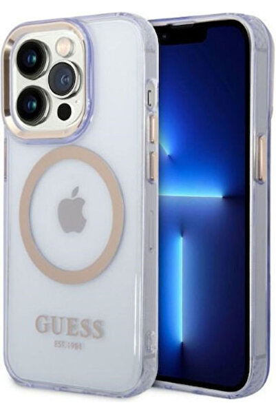 Guess Διαφανές Πίσω Κάλυμμα Σιλικόνης Magsafe με Χρυσό Περίγραμμα, Μωβ/Μωβ (i...
