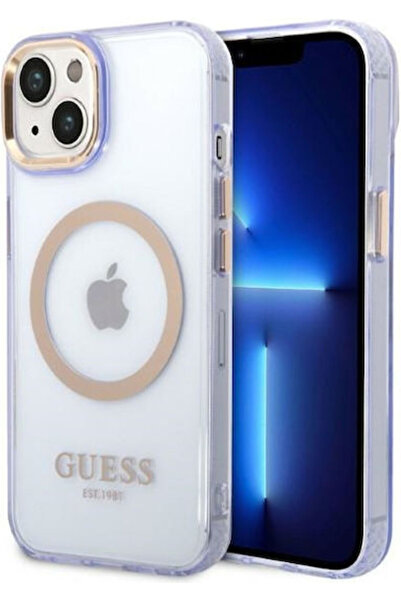 Guess Διαφανές Πίσω Κάλυμμα MagSafe Σιλικόνης με Χρυσό Περίγραμμα, Μωβ/Μωβ (i...
