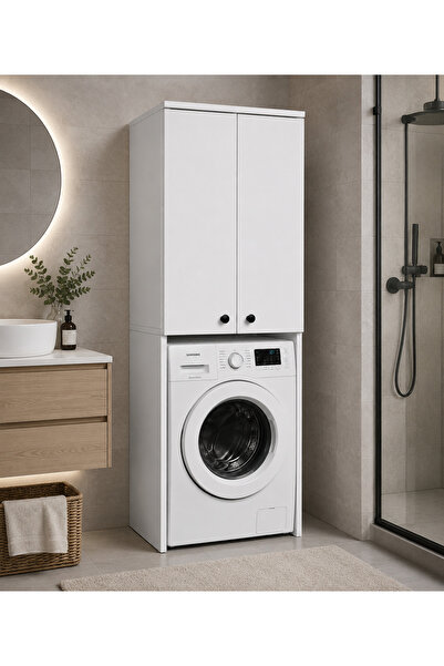 soylux ESMCM176 Çamaşır Makinesi Dolabı 2 Kapaklı 2 Raflı Banyo Dolabı Beyaz ...