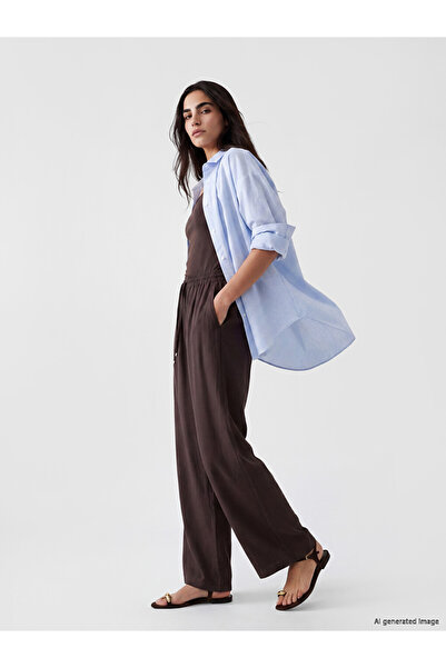 LC Waikiki بنطلون نسائي بني مرن الخصر مزيج مودال