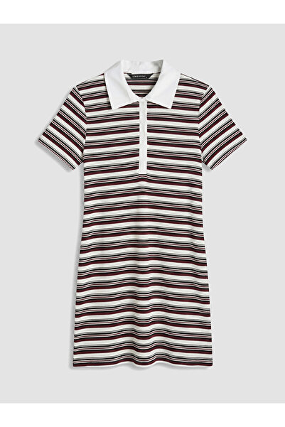 LC Waikiki Black Polo Neck Striped Dress