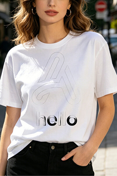 Fleck قمصان نسائية بطباعة جرافيكية مجردة بكلمة "A Hello"، قمصان فضفاضة غير رس...
