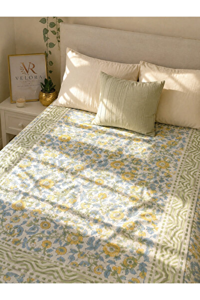Velora Cottons Velora Floral Handblock Cotton Flat sheet set