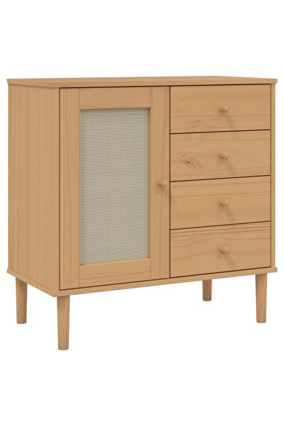 vidaxl Servantă SENJA, aspect ratan maro, 80x40x80 cm, lemn masiv pin
