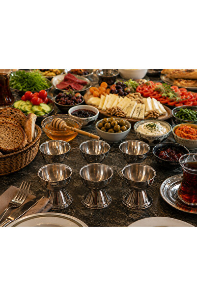 SUNVERA ÇELİK Lux Kısa Ayaklı Yumurtalık 6 Adet Paslanmaz Çelik Yumurta Servi...