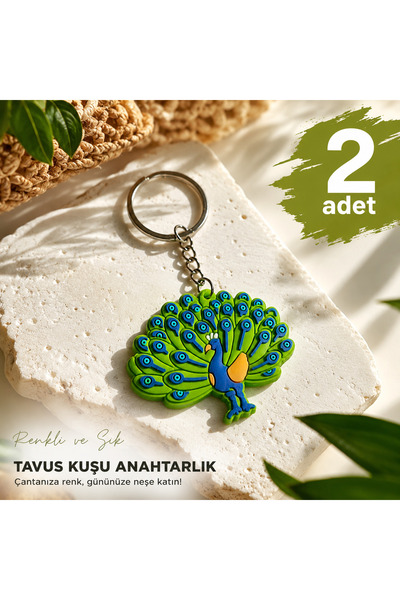 VitrinzPlus Renkli Tavus Kuşu Silikon Anahtarlık (2 Adet)