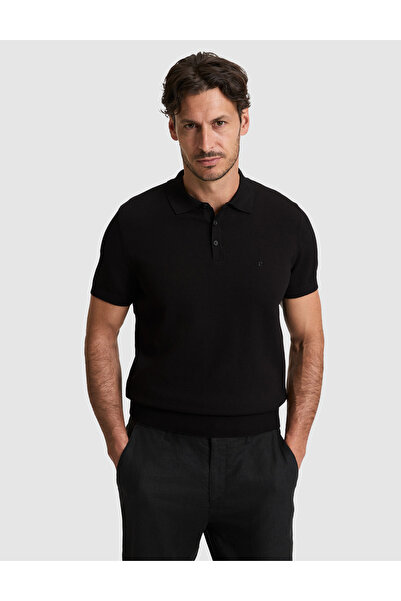 Pierre Cardin Siyah Slim Fit Polo Yaka Düğmeli Triko Tişört 50325046-VR046