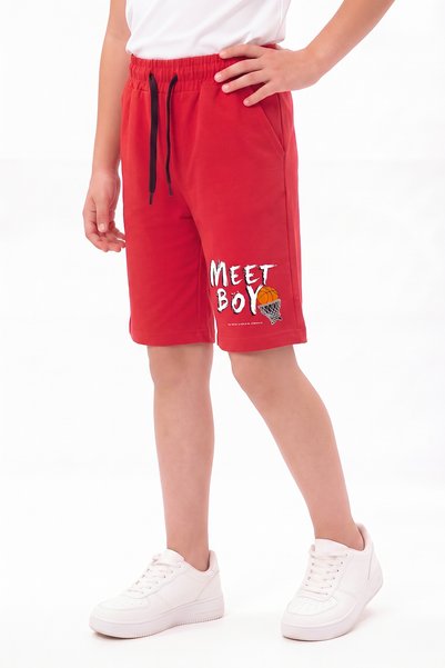 panios kids Basketball Print Detailed Boys' Double Pocket Capri Pants with Elastic Waist