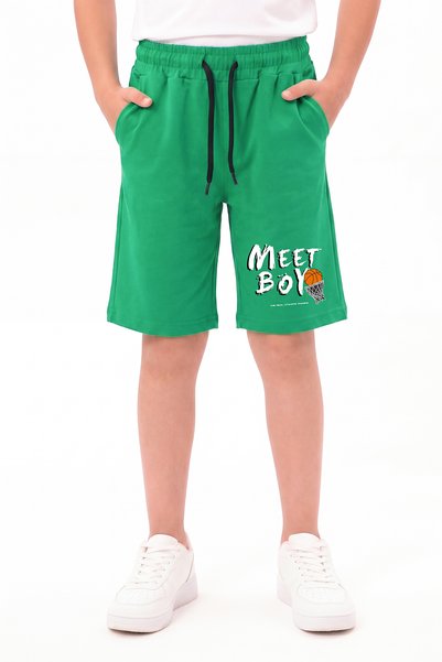 panios kids Basketball Print Detailed Boys' Double Pocket Capri Pants with Elastic Waist