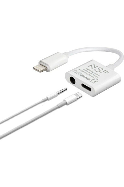 NSP Μετατροπέας Lightning αρσενικό σε 3.5mm / Lightning θηλυκό Λευκό 1 τεμάχιο