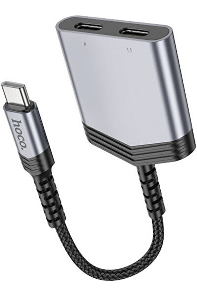 hoco. Hoco Μετατροπέας Aux 2 σε 1 USB-C αρσενικό σε USB-C θηλυκό Γκρι 1 τεμάχιο