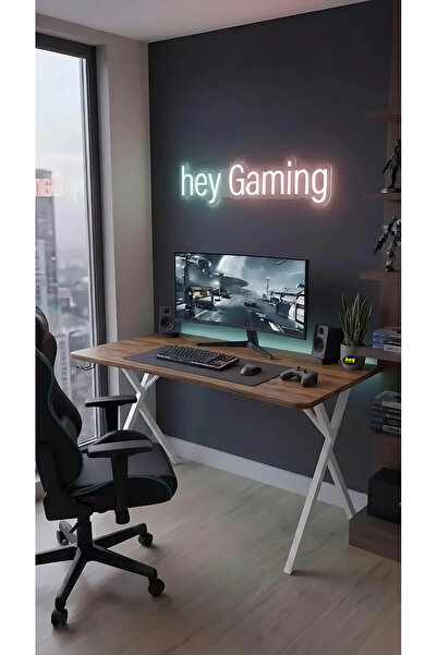 hey modüler mobilya 120 cm Gaming Profesyonel Oyuncu Masası Ceviz Tabla, Beya...