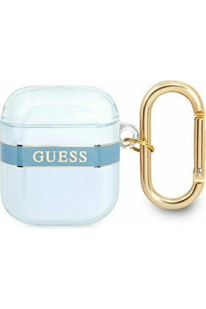 Guess Θήκη σιλικόνης με γάντζο σε μπλε χρώμα για Apple AirPods 1 / AirPods 2