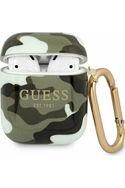 Guess Θήκη Σιλικόνης Συλλογής Camo με Γάντζο Χακί για Apple AirPods 1 / AirPo...