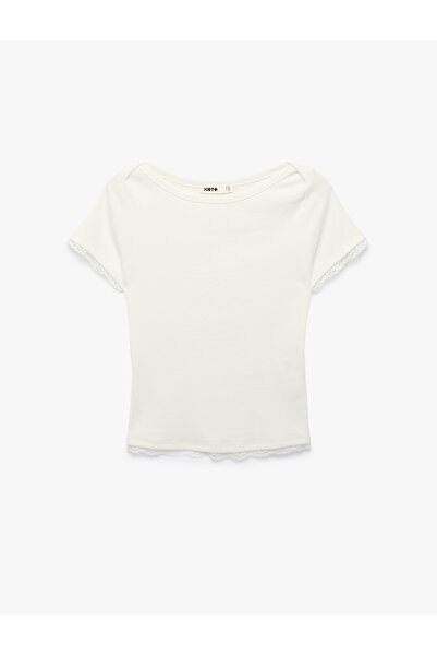 Koton Tricou din bumbac, slim fit, cu mânecă scurtă, cu decolteu bărcuță și d...