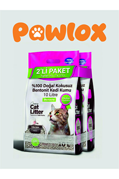 pawlox %100 Doğal Kokusuz Bentonit Kedi Kumu 20 Litre - Ekstra Topaklanan