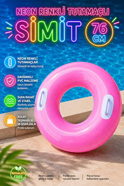craftivio Tutamaçlı Deniz ve Havuz Simidi 76 cm Neon Renkli Şişme Simit