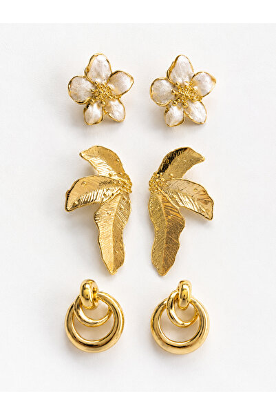 MRK 3 Pairs Earrings Set Floral Leaf Hoop Earrings