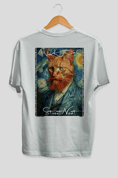 Ankhises For the Love of Cats 54 Cats Printed White Oversize T-Shirt 100% Cot...
