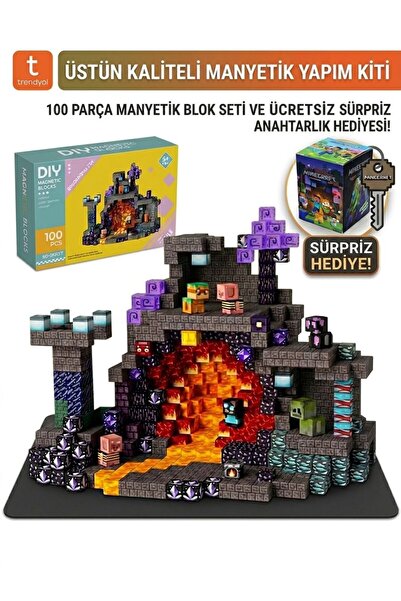 KÜSİN Minecraft Maden Temalı 100 Parça Manyetik Blok Oyuncak Seti - Eğitici STEM
