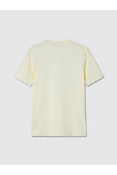 LC Waikiki Ecru Crew Neck Printed Men's Combed Cotton T-Shirt