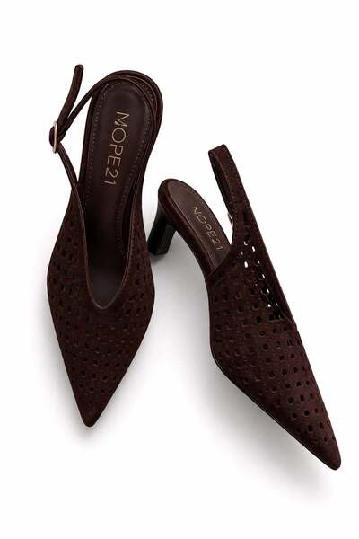 nope21shoess حذاء بكعب عالٍ من الجلد باللون البني الياقوتي